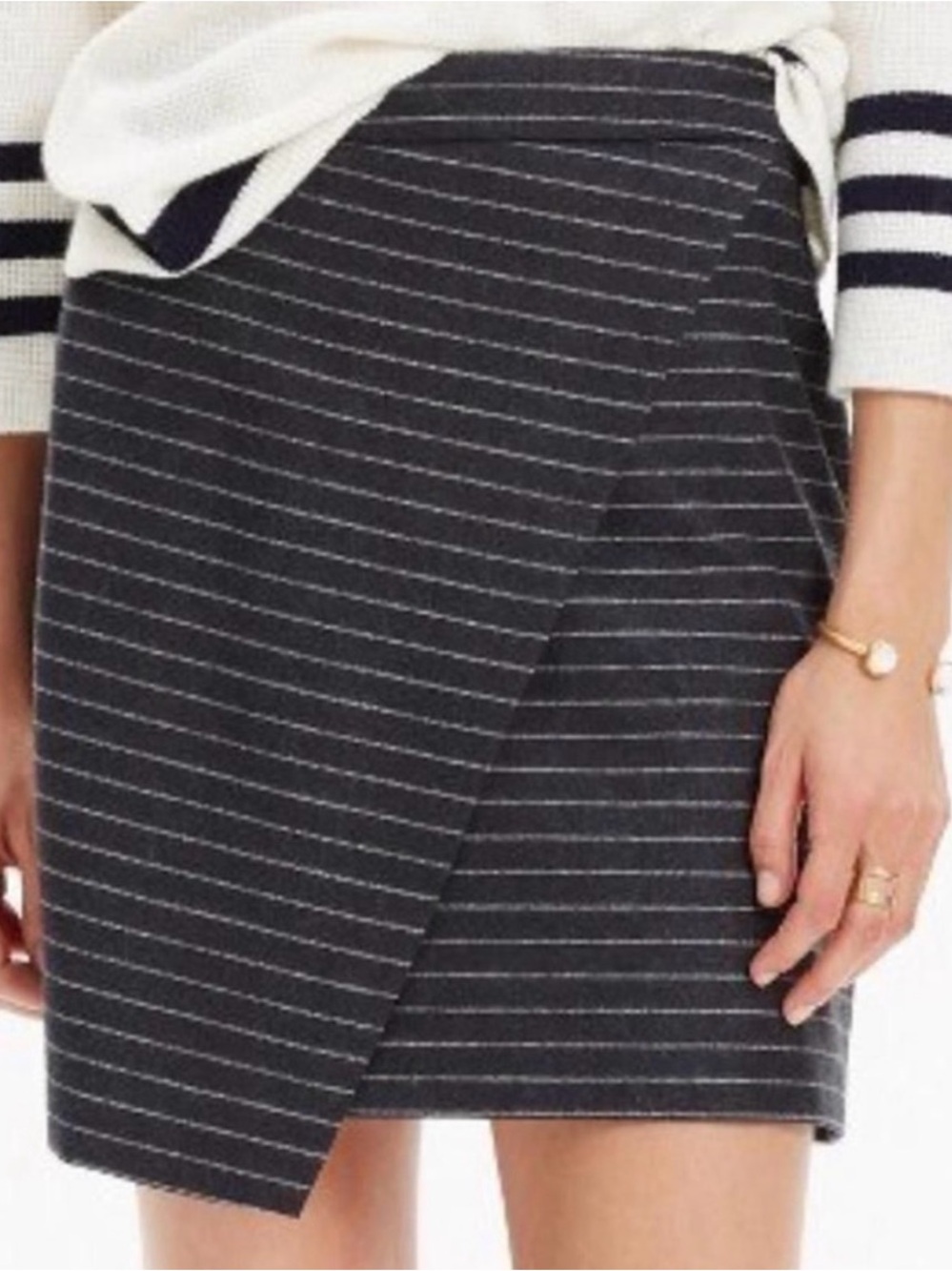 Madewell Charcoal Stripe Wrap Mini Skirt